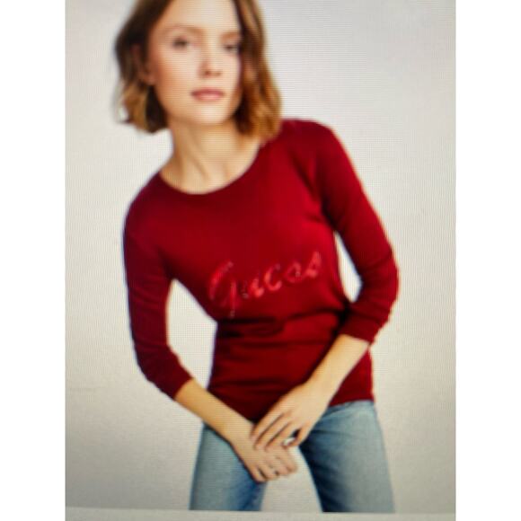 NWT GUESS women’s LILIANE logo, long sleeve sweater large - Picture 1 of 8